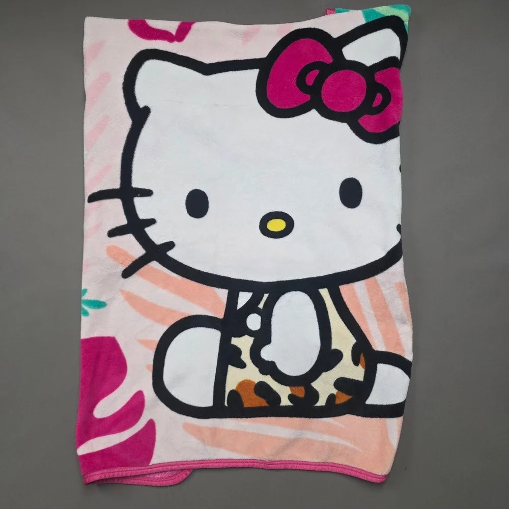 Hello Kitty Tropical Leopard Print Plush Throw Blanket Pink 62x46 Franco Sanrio
